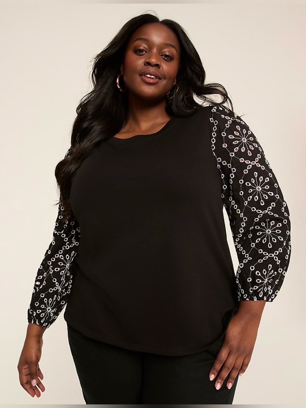 NWT Women’s lane Bryant Long-Sleeve Eyelet Crew-Neck Top 22 / 24